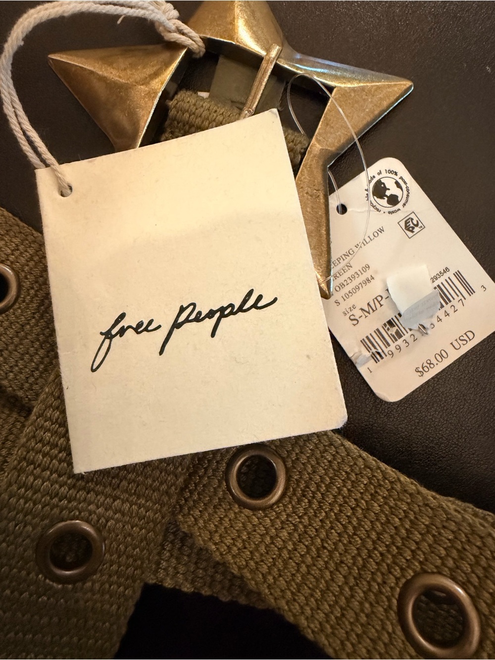 Free People Olive Green Canvas Belt with Star Buckle - Picture 3 of 3